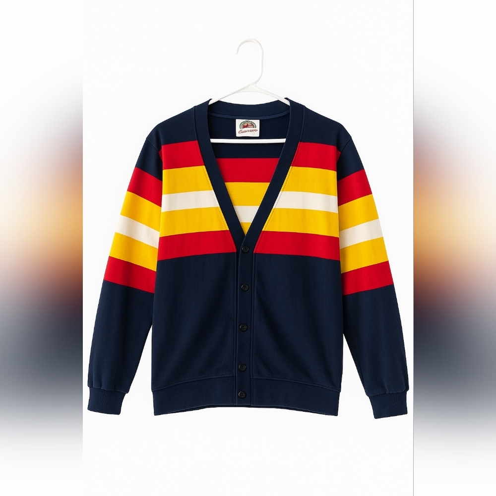 Vintage 90s Barbarian Rugby Wear Striped Cardigan – Made in Canada – Size L